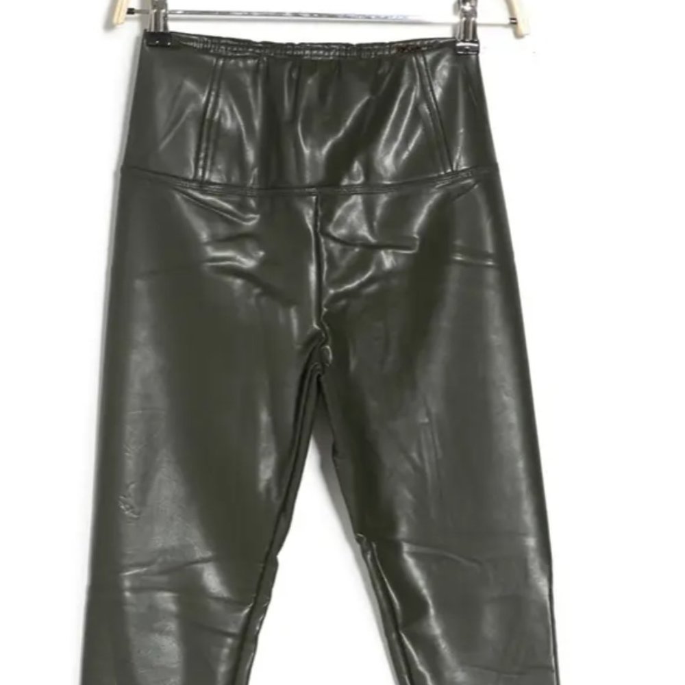 Highwaisted Olive Green Vegan Leather Pant - Picture 2 of 4